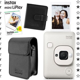 Resim Fujifilm Instax mini LiPlay Hybrid Misty White Fotoğraf Makinesi 20'li Film Albüm ve Deri Kılıf Hediye Seti 
