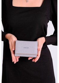 Resim Just Polo Kadın 6 Kart + 1 Kimlik Bölmeli Gofraj Baskılı Çıtçıt Ve Fermuar Kapama Vegan Cüzdan 0104 Gri 
