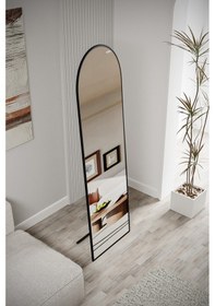 Resim Evdemo Pamir Siyah Metal Çerçeveli Ayaklı Oval Boy Aynası 180x50 Cm Siyah 