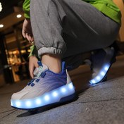 Resim Unisex LED Kaykay Patenleri, TPR Tabanlı Düşük Top Moda Sokak Ayakkabıları, Kumaş İç ve EVA Tabanlık, Döner Tokalı Kapatma, Tüm Sezon Kapalı/Açık Spor Eğitim Patenleri, Lityum Polimer Pil, 14+ Yaş İçin 