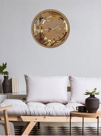 Resim Ahşap Ve Aynalı Allah-muhammed Motifli Normal Rakamlı Duvar Saati Tek Renk 