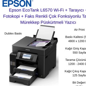 Resim Epson Ecotank L6570 Wi-Fi + Tarayıcı + Fotokopi + Faks Renkli Çok Fonksiyonlu Tanklı Mürekkep Püskürtmeli Yazıcı + 2 Paket A4 Hediye 