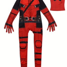Resim Çocuklar için Deadpool Süper Kahraman - Kırmızı ve Siyah Fermuarlı Tulum, Maskeli, Esnek Kumaş, Uzun Kollu ve Geometrik Desenli, Cadılar Bayramı, Partiler ve Temalı Etkinlikler için, Cadılar Bayramı, Parti Kıyafeti, Cesur Grafik Tasarımı, Rahat Uygunluk, Karakter, Kolay Giyim 