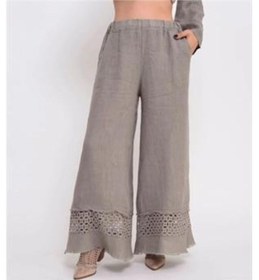 Resim Bohem Stil İtalyan Fisto Detaylı Keten Pantolon-8748 Vizon 