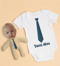 Resim Bitmeyenkartus Bk Kids Kişiye Özel Fotoğraflı Bebek Yastık Ve Bebek Body Zıbın H (550906423) Beyaz - Lacivert 