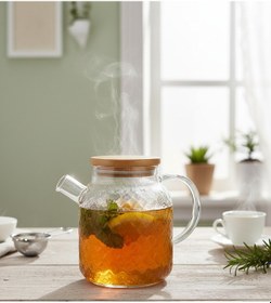 Resim Pineapple Isıya Dayanıklı 1800 Ml Borosilikat Cam , Bambu Kapaklı Süzgeçli Demlik Şeffaf 