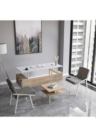 Resim Lagomood İrony Maxi Ofis İki Koltuklu Masa Takımı Meşe Beyaz 