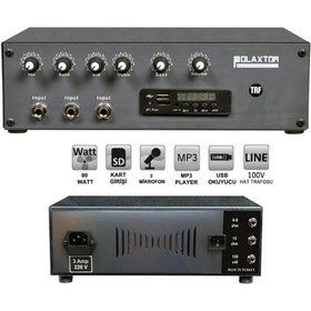 Resim ANFİ 100W USB/SD/MP3 TRAFOLU YERLİ POLAXTOR PLX-16986 