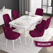 Resim Canisa Concept Noa Serisi,80 x 132 cm Açılabilir Mdf Masa,beyaz Mermer Desen Mutfak Masa Takımı, 6 Sandalye Gümüş Halkalı 