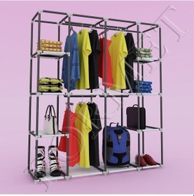 Resim Sepettenevar Teknor Metal Profil Çift Raf Çift Askılık Lüks Bez Dolap Gri 