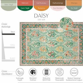 Resim Cool Halı Daisy Su Yeşili Halı Makinede Yıkanabilir Çiçekli Dokuma Şönil Halı Bohem Eskitme Vintage Oda Halısı 