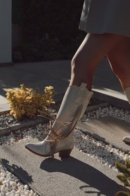 Resim POLKA STORE Tassel Püskül Detaylı Troklu Uzun Diz Altı Western Kadın Kovboy Çizme 