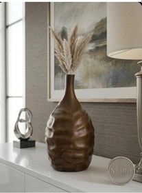 Resim Dalgalı Model El Yapımı Özel Seri Testi Modeli Seramik Vazo 30 Cm Kahverengi 