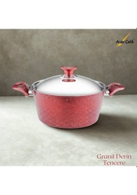 Resim 24 Cm Granit Derin Tencere Çelik Kapak - Kırmızı Kırmızı 
