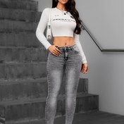 Resim 1 Adet Kadınlar İçin Şık Yüksek Esneklikte Kot Pantolon, %69.0 Polyester %26.0 %3.0 Viskon %2.0 Elastan, Her Mevsim Kullanılabilir Yıkanmış Düz Renk Rahat Pantolon, Konforlu Kot|Şık Günlük Kot Pantolon|Güzel Kesim Kot 