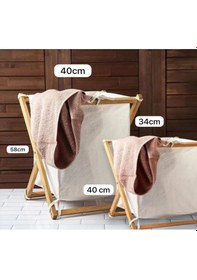 Resim Taç Ahşap Katlanır Çamaşır Sepeti 2'li Takım Ahşap 