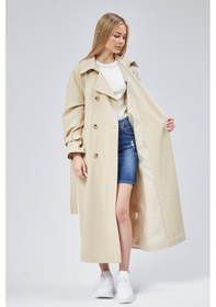 Resim Kadın Oversize Kuşaklı Trençkot Taş 