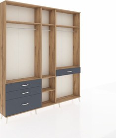 Resim Arges Dolap 7 Raflı 4 Çekmeceli 3 Askılı 220x30x243 Çam-çam/antrasit Atlas Çam/antrasıt 