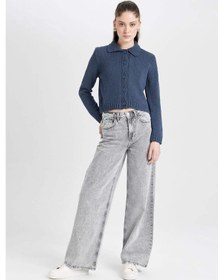 Resim Defacto Regular Fit Polo Yaka Basic Düz Düğmeli Triko Hırka D5395AX24AUNV215 Lacivert 