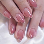 Resim 24 Adet Parlak Orta Oval Sahte Tırnak, Glitter Fransız Ucu Tasarımıyla Nude Pembe Gradyan Basın Tırnakları, Kadın Kızlar Günlük Parti Giyim İçin Minimalist Tarzı Yanıltıcı Tırnaklar 