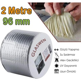 Resim Glaswen Çatı Izolasyon Bandı 96 mm x 2 mt Su Sızdırmazlık Geçirmez Delik Yalıtım Çamur Boru Sakız Tamir Bant 