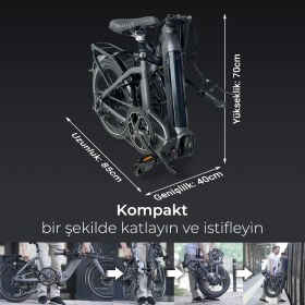 Resim AsVIVA B13 Katlanabilir Elektrikli Bisiklet 36V Samsung Batarya – 20” Jant, Gri 