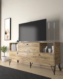 Resim Woodn Love Mia 160 Cm Metal Ayaklı Tv Ünitesi - Konsol - Atlantik Çam / Siyah 