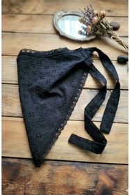 Resim Mufincollection Kız Çocuk Brode Kumaş Üçgen Bandana - Dantelli Bağlamalı Bebek & Çocuk Fuları 