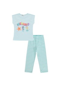 Resim Civil Girls Mermaid Baskılı 6-9 Yaş Pijama Takımı - Yeşil Açık Mint 