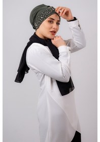 Resim Hürrem Bone Haki Pratik Hazır Geçmeli Tesettür Bone Sandy Kumaş Taşlı 1456_09 Haki 