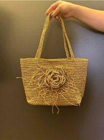 Resim El Örgüsü Püskül Güllü Tasarım Kaddın Omuz El Çantası 36x25 Cm Renkli 