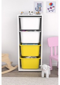Resim Cara 4 Derin Sepetli Çok Amaçlı Oyuncak Dolabı Mutfak Kiler Dolab Beyaz - Sarı 