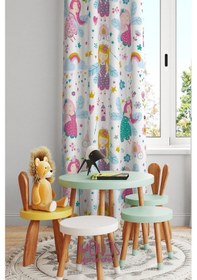 Resim Peri Kızları Desenli Fon Perde Çocuk Ve Bebek Odası Süet Dijital Baskılı Ekstrafor Büzgü Tek Kanat Çok Renkli 
