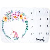 Resim Neevoyu Bebekler İçin Aylık Gelişim İzleyici Flannel Battaniye - Fotoğraf Çekim Dekoru Unicorn Desenli Çok Renkli 