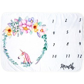 Resim Neevoyu Bebekler İçin Aylık Gelişim İzleyici Flannel Battaniye - Fotoğraf Çekim Dekoru Unicorn Desenli Çok Renkli 