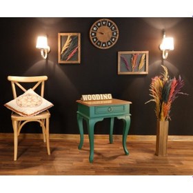 Resim Wooding Çekmeceli Masif Yeşil Naturel Komodin Yan Sehpa (548591237) 