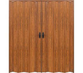 Resim Faran Dekorasyon 305 x 230 Ceviz Renk Camsız Çift Açılım Pvc Akordiyon Katlanır Kapı FRNAKMODEL-330 