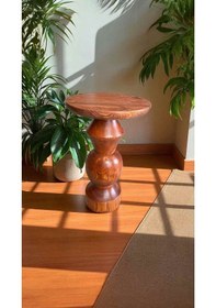 Resim Doğal Masif Ahşap Tekli Yan Sehpa Fındık Renk Mantar Sehpa Kahverengi 