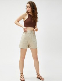 Resim Koton Kot Şort Yüksek Bel Cep Detaylı Düğmeli Pamuklu Bej 3sal40004mw 3SAL40004MW050 Ekru 