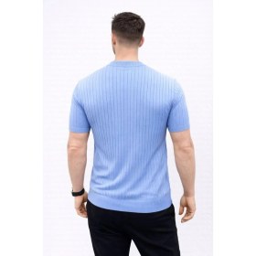 Resim MidasTech Erkek Kısa Kol Fitilli Triko T-Shirt Yazlık Hakim Yaka Tişört - Bebek Mavisi 