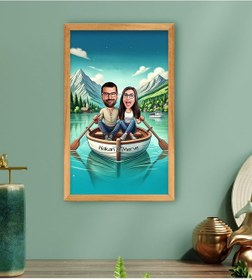 Resim Bk Gift Kişiye Özel Teknede Oturan Çift Karikatürlü Ahşap Çerçeveli Tablo-1 40x25cm, Sevgililer Günü, Sevgiliye Hediye Kobitmeyencom33783 Bk Gift 