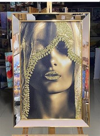 Resim Ayna Çerçeveli Kanvas Tablo Altın Simli Örtülü Kadın 