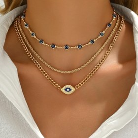 Resim 3 adet Bohemian Kötü Göz Kolye Seti - Vintage Altın Ton, Sentetik Nisan Doğum Taşı, Çinko Alaşımlı, Günlük Giyim ve Partiler için Mükemmel, Mavi Göz Şansları ile Minimalist Tasarım 