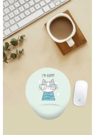 Resim Mutlu Kedi Desenli Bilek Destekli Mouse Pad Mousepad 
