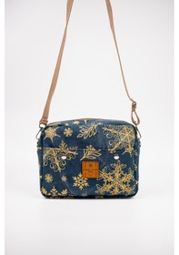 Resim Fabric Craft Bag Omuz Çantası Kadın Taş Yıkamalı Duck Kumaş Çapraz Askılı Günlük Çanta Lacivert - Sarı 