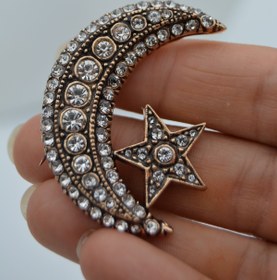 Resim Stoneage Jewellery Zirkon Taşlı Ay Yıldız Broş Yaka İğnesi 
