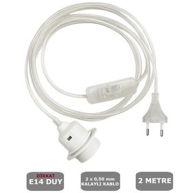 Resim 2 Metre Arapuarlı Aç Kapat Anahtar Fişli Abajur Duyu E14 2x0,50 Şeffaf Kablo - Beyaz Duy 