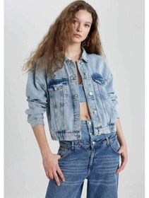 Resim DeFacto Gömlek Yaka Düğmeli Cepli Jean Bomber Ceket C4112AX24SPNM85 İndigo 