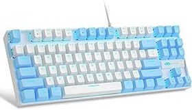 Resim MageGee Kırmızı Anahtarlı% 75 Mekanik Oyun Klavyesi, LED Mavi Arkadan Aydınlatmalı Klavye, Windows Dizüstü Bilgisayar PC Gamer için 87 Tuşlu Kompakt TKL Kablolu Bilgisayar Klavyesi - Beyaz/Mavi 
