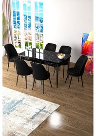 Resim Canisa Concept Zen Serisi 80x132 Mdf Açılabilir Siyah Mermer Desen Masa Takımı Ve 6 Siyah Sandalye Masa Siyah Mermer Desen 6 Siyah Sandalye 
